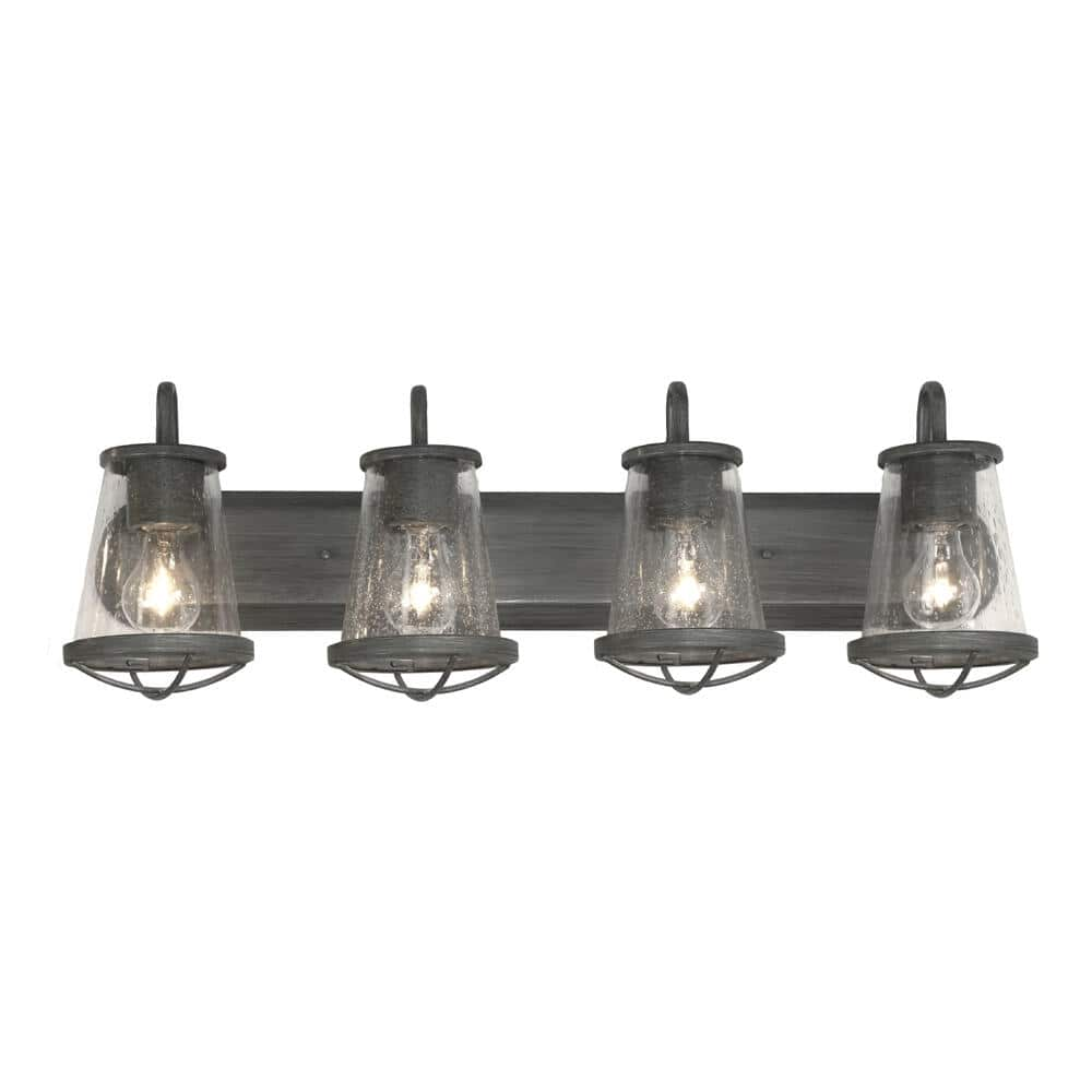 Georgina 30 in. 4-light Weathered Iron Industrial indoor vanity with Clear Seeded Glass Shades